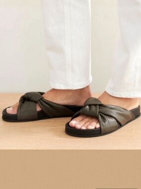Jenni Kayne Knot Slide Sandals Olive Leather Size 38 NEW IN BOX Made in Portugal
